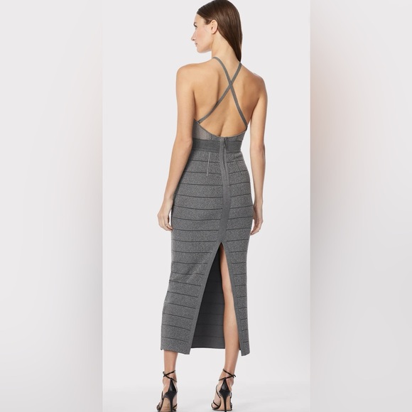 Herve Leger Textured Sheer Bustier Halter Gown - Picture 5 of 5